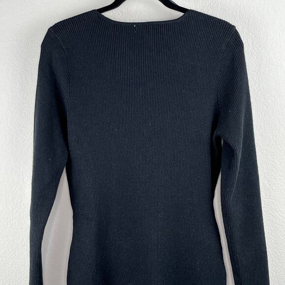 Lush Black Ribbed Knit Long Sleeve Crossover Mini Sweater Dress Large NWT - Picture 7 of 11